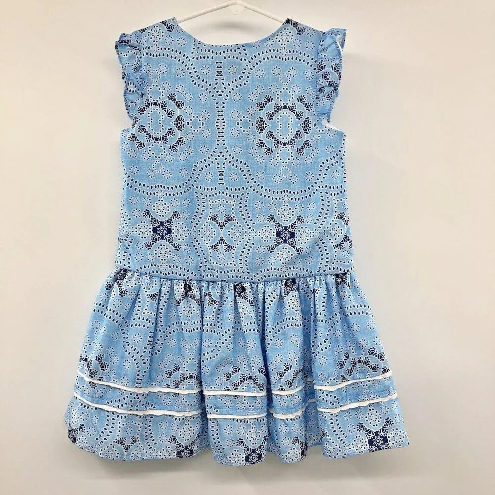 Marmellata Dress Girls 6 Used Blue White - Picture 2 of 11